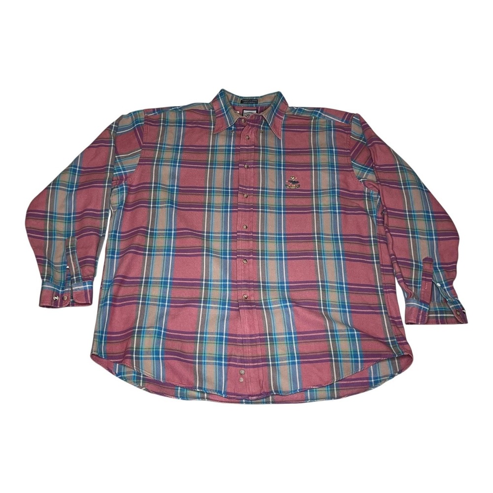 Faconnable Albert Goldberg Mens XXL Plaid Cotton Button Down Shirt Red Blue